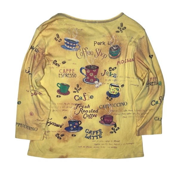 Vintage Y2K Cactus Coffee Shop Graphic Top Yellow Café Print Long Sleeve Shirt - Picture 5 of 6